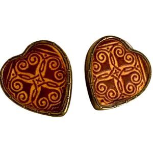 Vintage Hand-Painted Wood Heart Earrings – Florentine Folk Art Boho Chic